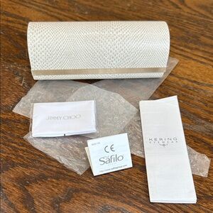 Jimmy Choo Cream Snakeskin Pattern Eyewear Case